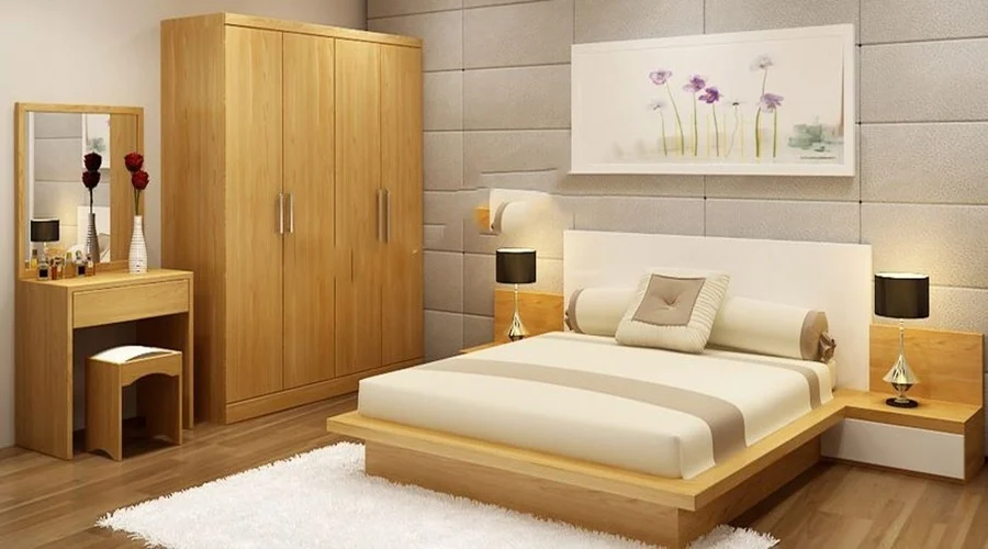 Đầu giường sát tường tạo sự vững chắc