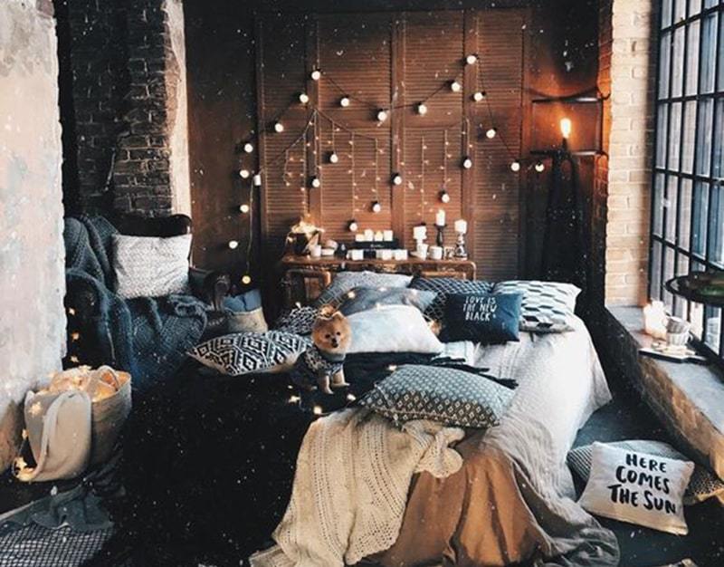 phòng ngủ Vintage: Đèn LED trang trí