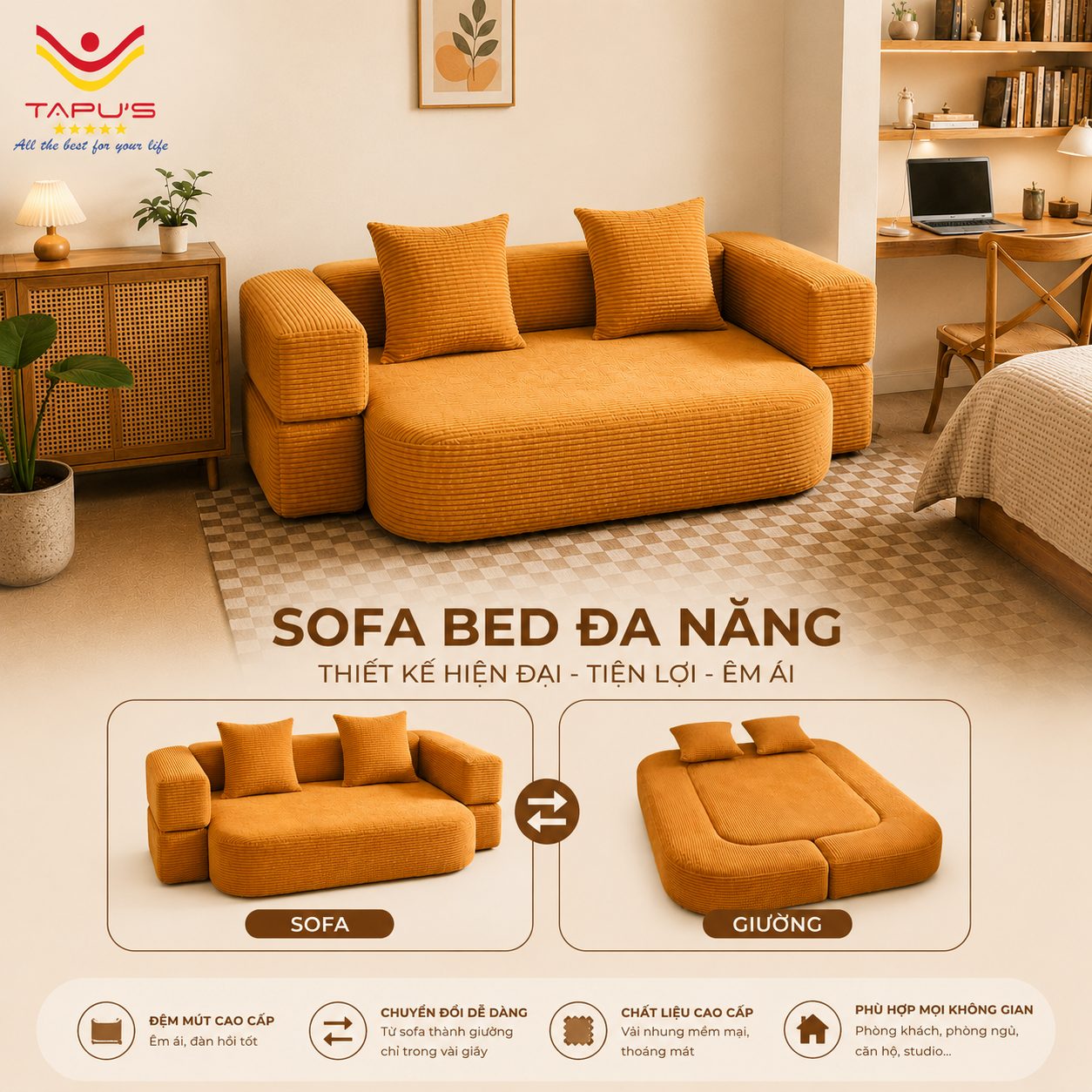 sofa bệt hút chân không 2 trong 1